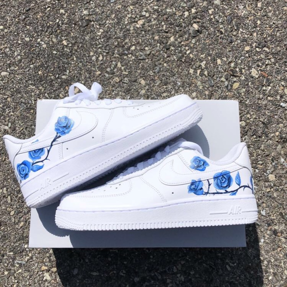 Custom Air force Ones! Blue rose design!